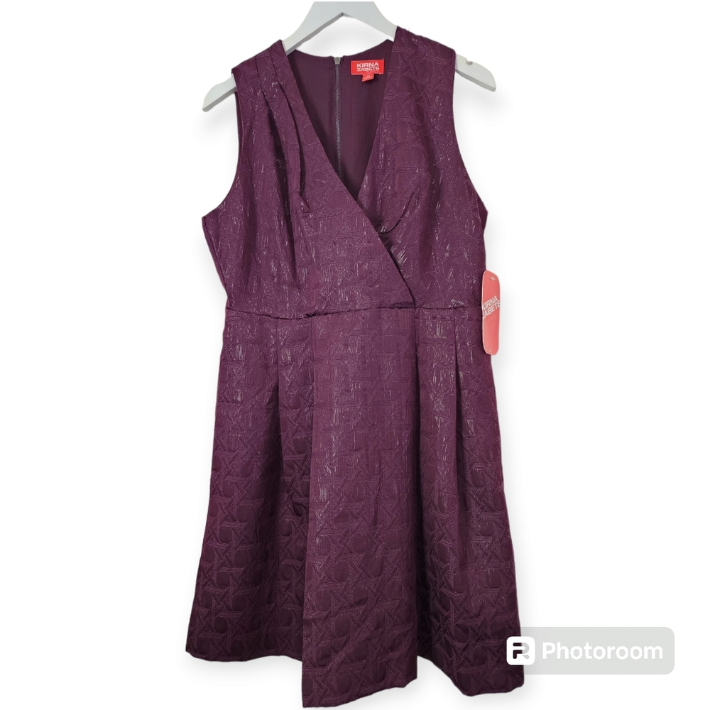 Kirna Zabete Target Purple Jacquard Plunge V Neck A-line Cocktail Dress size 14
